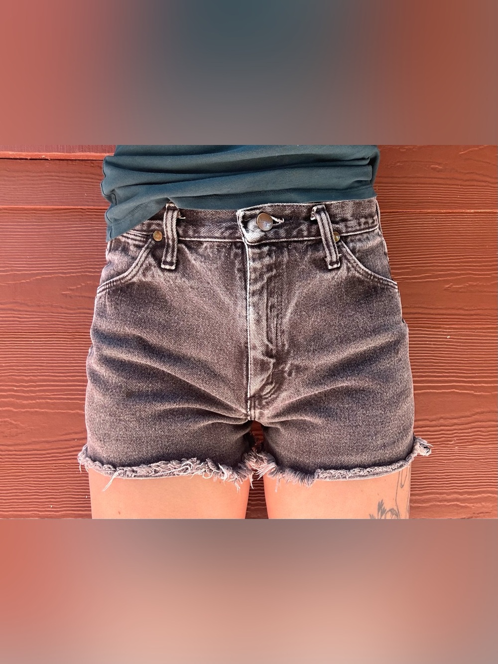 Wrangler Washed Black High-Rise Denim Shorts - Fit like a 28